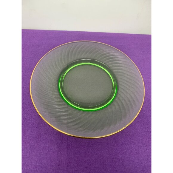 Anchor Hocking 8 Inch Spiral Pattern Green Uranium Depression Glass Plate Gold B - Picture 3 of 7